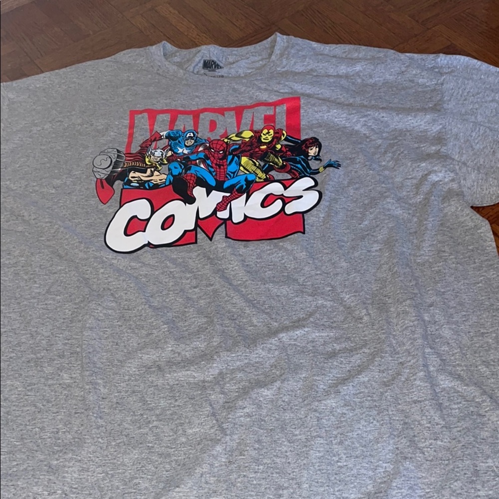 Marvel Gray Long Sleeve Tee with Red and Blue Graphics